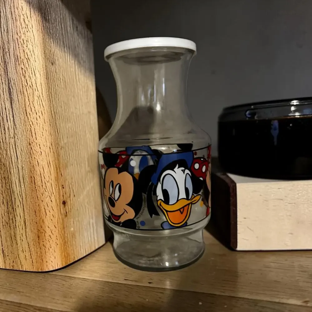Vintage Anchor Hocking Walt Disney Glass Juice Carafe Pitcher with Lid